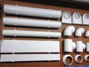 Typy plastových vzduchových potrubí a adaptérov.